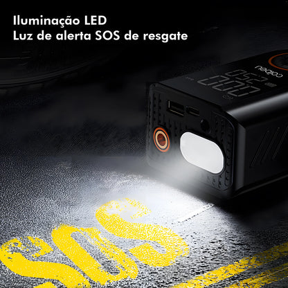 Bomba de Ar Portátil Sem Fio 60W, Bateria Recarregável 3600mAh, 150PSI, 5 Modos, LED/SOS, Type-C, Automática para Carro/Moto
