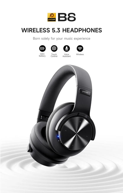 Picun b8 fones de ouvido bluetooth 120h playtime fone de ouvido sem fio bluetooth 3eq modo baixa latência chamadas mãos-livres sobre fones de ouvido