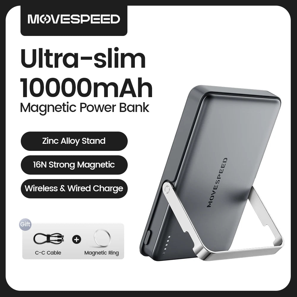 Movespeed s10 banco de potência magnético fino 10000mah pd20w carregador portátil bateria externa sem fio para iphone 16 samsung powerbank