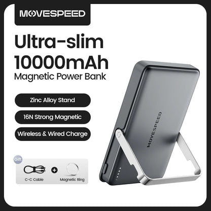 Movespeed s10 banco de potência magnético fino 10000mah pd20w carregador portátil bateria externa sem fio para iphone 16 samsung powerbank