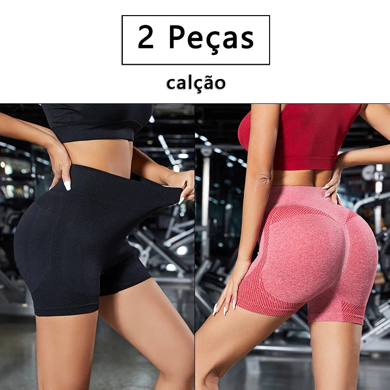 2 Peças, Calças Femininas de Ioga Com Controle de Barriga E bumbum, Cintura Alta, Leggings de Corrida, Shorts de Treino