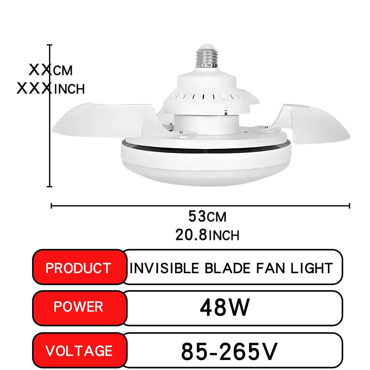 Ventilador de teto LED 30W E27 com controle remoto para escurecimento, adequado para sala de estar, estudo, uso doméstico, 110-265V