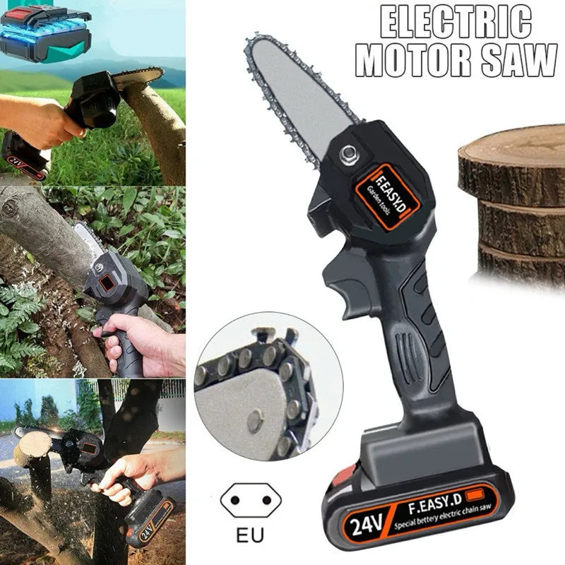 Mini Motosserra Elétrica de 4 Polegadas Recarregável Bivolt para Poda e Jardinagem com Bateria