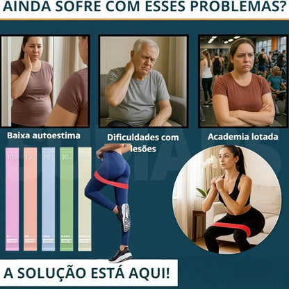 Kit 5 Faixas Elástica de Resistência Silicone para Yoga Pilates Fisioterapia Treino Academia