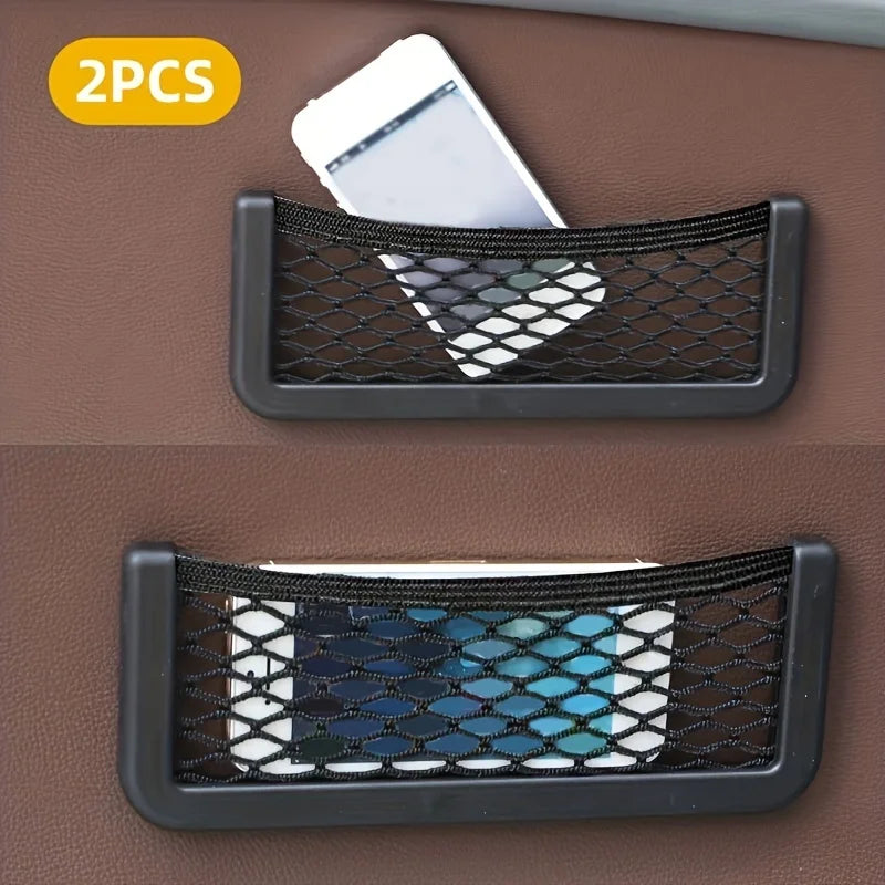 Universal Car Net Pocket Phone Holder Organizer, Saco De Armazenamento, Auto Paste, Acessórios, 20x8cm, 3Pcs