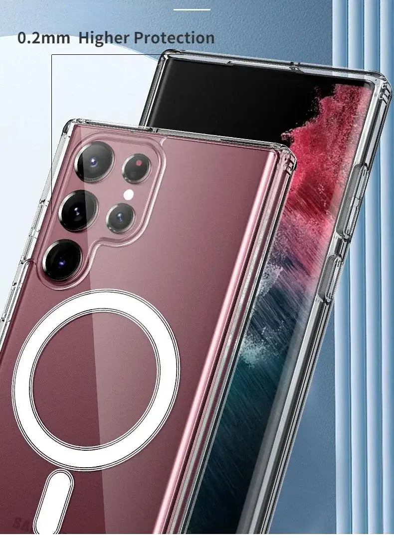 Moda clara magnética magsafe caso de carga sem fio para samsung galaxy s25 s24 s23 s22 s21 s20 plus fe ultra casos anti-queda