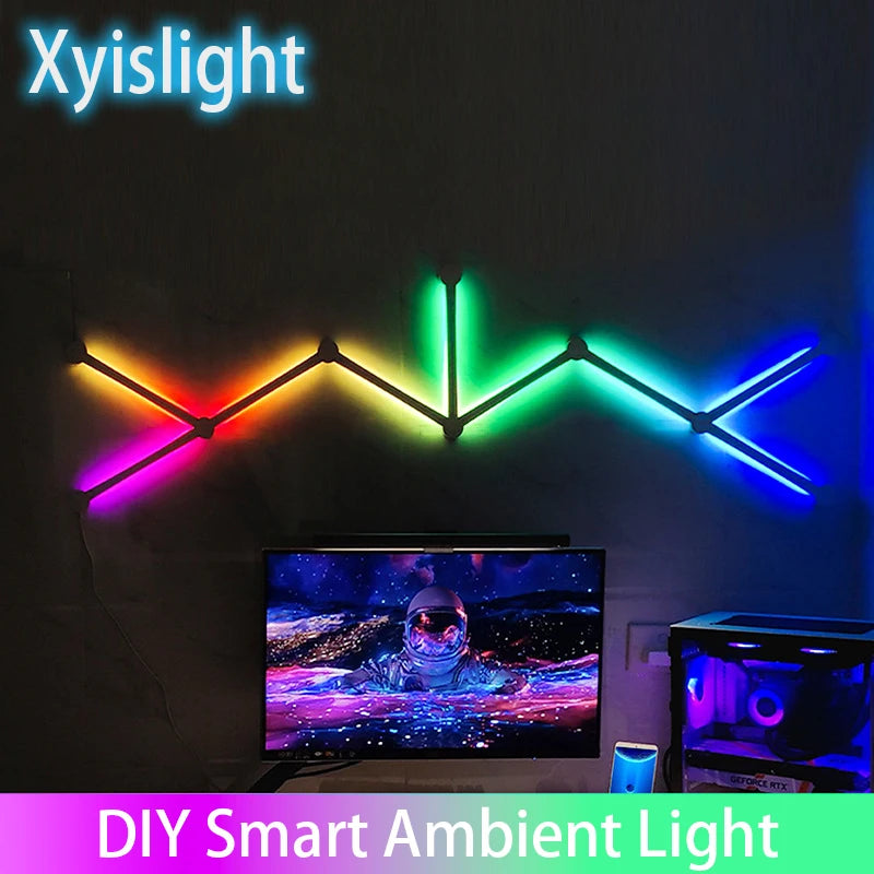 Luz de emenda diy atmosfera luz rgb inteligente luz de parede lâmpada controle voz para sala esports quarto barra decoração luz da noite