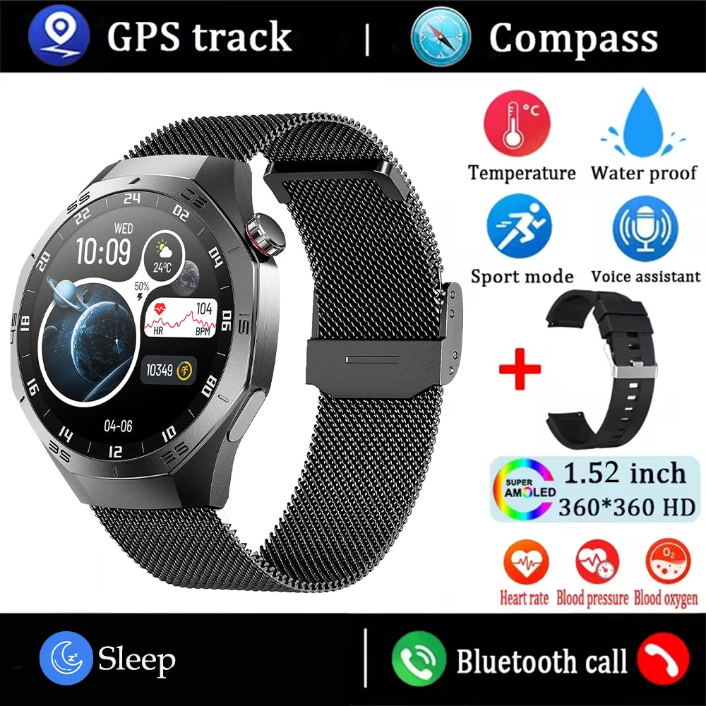 2025new para android e ios relógio inteligente masculino tela amoled gps trajetória de movimento freqüência cardíaca bluetooth chamadas smartwatch à prova dwaterproof água