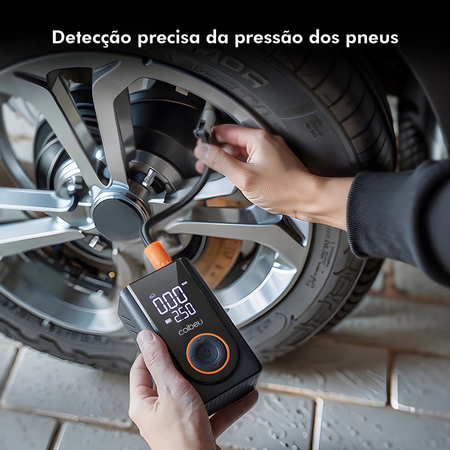 Bomba de Ar Portátil Sem Fio 60W, Bateria Recarregável 3600mAh, 150PSI, 5 Modos, LED/SOS, Type-C, Automática para Carro/Moto
