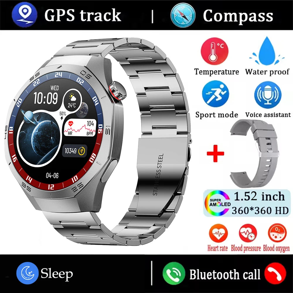 2025new para android e ios relógio inteligente masculino tela amoled gps trajetória de movimento freqüência cardíaca bluetooth chamadas smartwatch à prova dwaterproof água