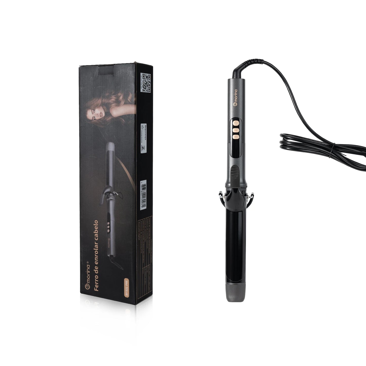 Modelador de Cabelo 32mm com Display LCD, Preto e Dourado, 5 Temperaturas (140°C-220°C), Revestimento Cerâmico, Bivolt 110-220V
