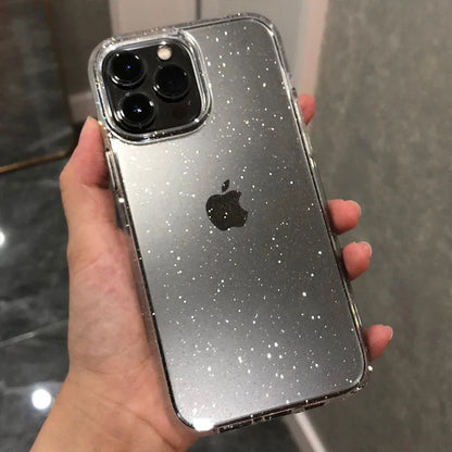 Luxo bling glitter claro caso de telefone para iphone 11 12 13 14 15 16 17 pro xr xs max mini plus à prova de choque macio transparente capa