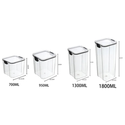 Frasco de armazenamento de alimentos selado transparente Organizador de cozinha de plástico Tanque Multigrain Frascos selados secos empilháveis Conjunto de 5pcs