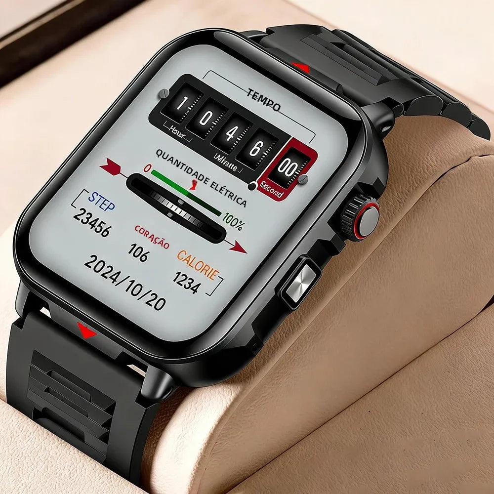 Relógio Inteligente Eletrônico com Chamada BT, Monitor de Frequência Cardíaca, Smartwatch, Rastreador de Fitness, Relógios Esportivos à Prova d'Água para Homens e Mulheres Android 2026