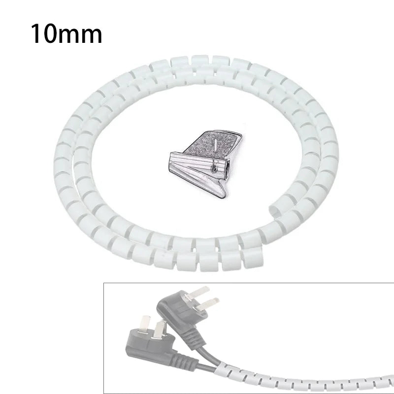 Protetor de capa de cabo, 2m, 8/10/16/22mm, organizador de mesa, cabo de computador, tubo de mordida, clipe, ferramentas de gerenciamento, enrolador espiral