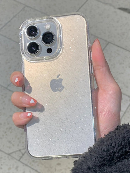 Luxo bling glitter claro caso de telefone para iphone 11 12 13 14 15 16 17 pro xr xs max mini plus à prova de choque macio transparente capa
