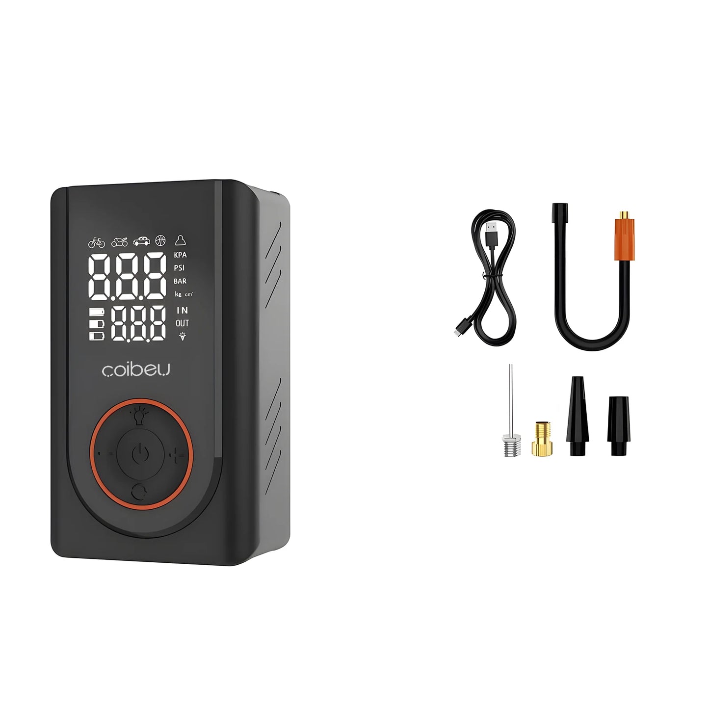 Bomba de Inflação Portátil Sem Fio 60W, Bateria 1800mAh*2, 5 Modos (Carro/Bicicleta/Moto), LED, Desligamento Automático, Type-C