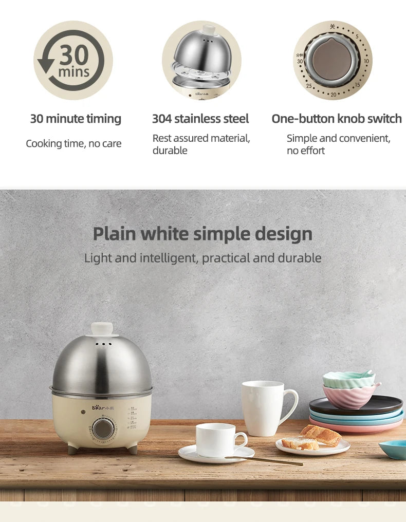 Caldeira elétrica para ovos, 360w, máquina de café da manhã, multicooker, vaporizador automático, panelas para ovos, creme de ovo doméstico, fogão a vapor com temporizador