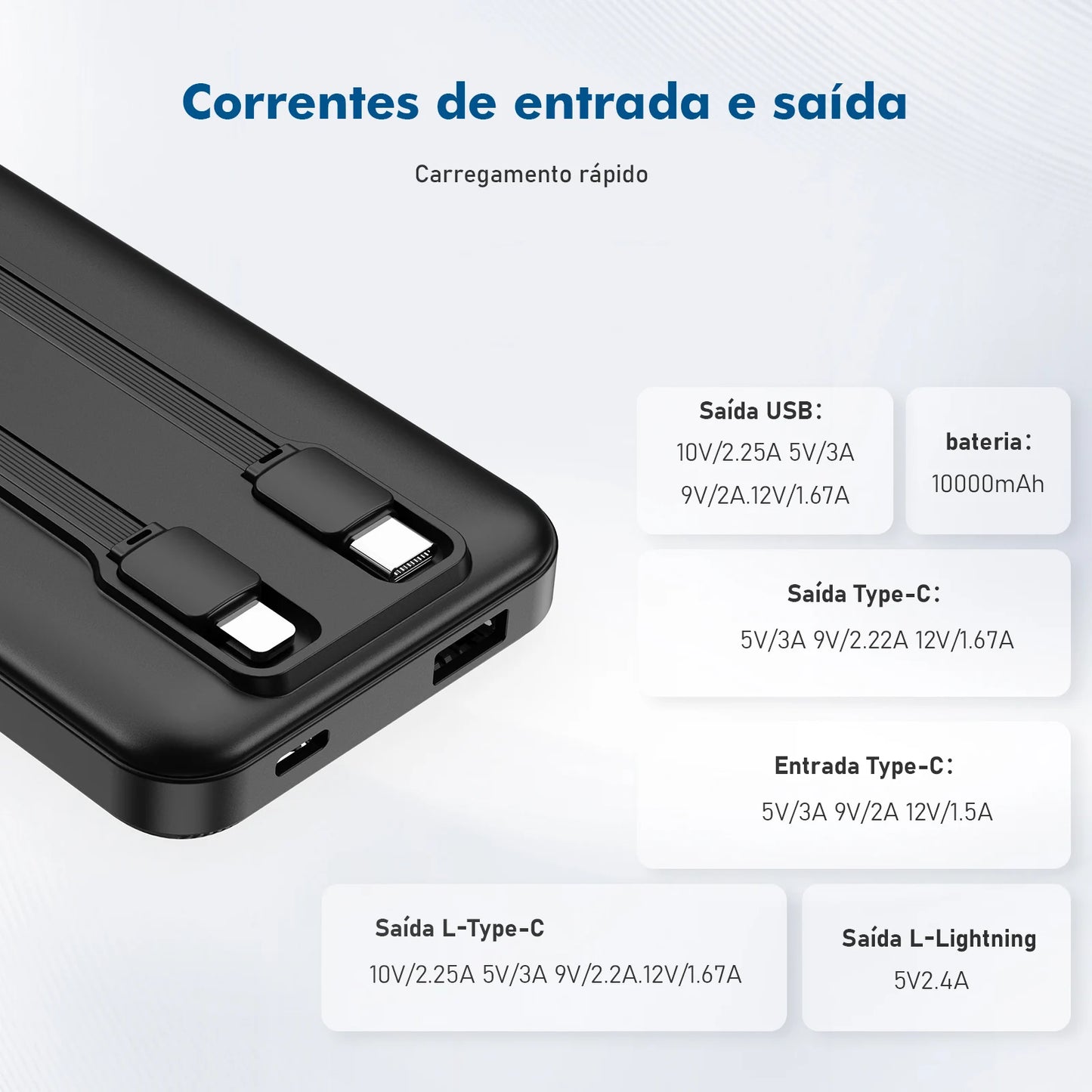 Powerbank， Powerbank 10000mah， Powerbak， Power Bank Portátil， Bateria Portátil， Pilhas Recarregáveis， Coibeu, 23W