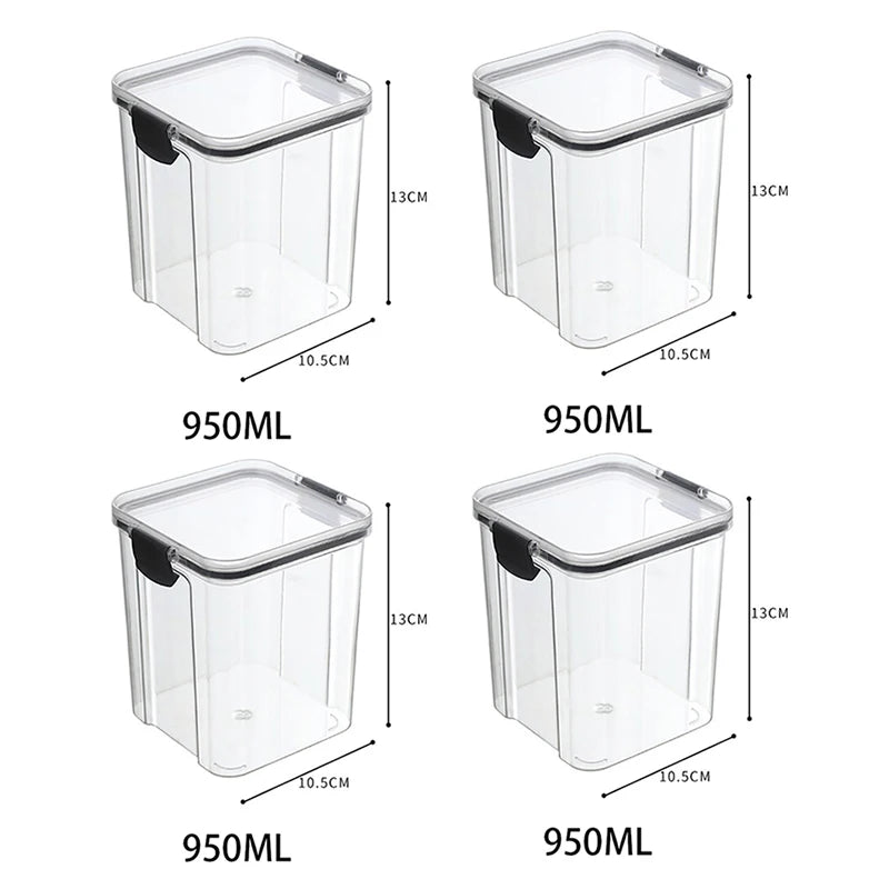 Frasco de armazenamento de alimentos selado transparente Organizador de cozinha de plástico Tanque Multigrain Frascos selados secos empilháveis Conjunto de 5pcs