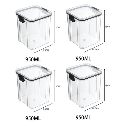 Frasco de armazenamento de alimentos selado transparente Organizador de cozinha de plástico Tanque Multigrain Frascos selados secos empilháveis Conjunto de 5pcs