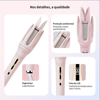 Modelador de Cabelo Automático Rosa 3 Temperaturas (160°C-200°C), Revestimento Cerâmico, Aquecimento Rápido, Cachos em Minutos