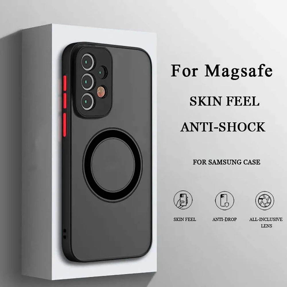 Luxo magsafe caso de carga sem fio para samsung galaxy s20 s21 s22 s23 fe s24 s25 plus s25 ultra à prova de choque fosco claro capa