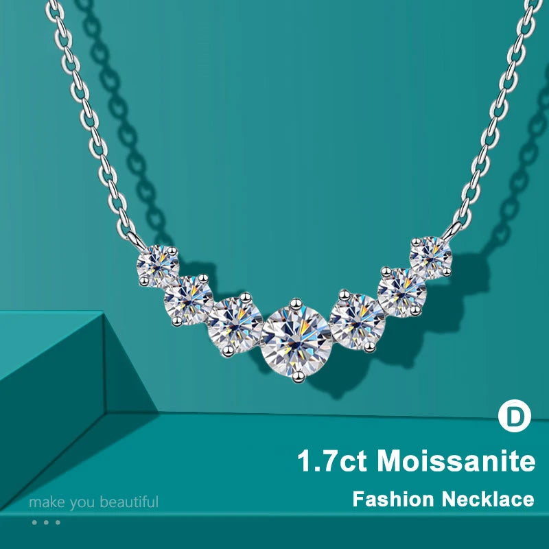 Colar de moissanite para mulheres, joias finas de casamento com certificados, prata esterlina 925 banhada a ouro branco 18k
