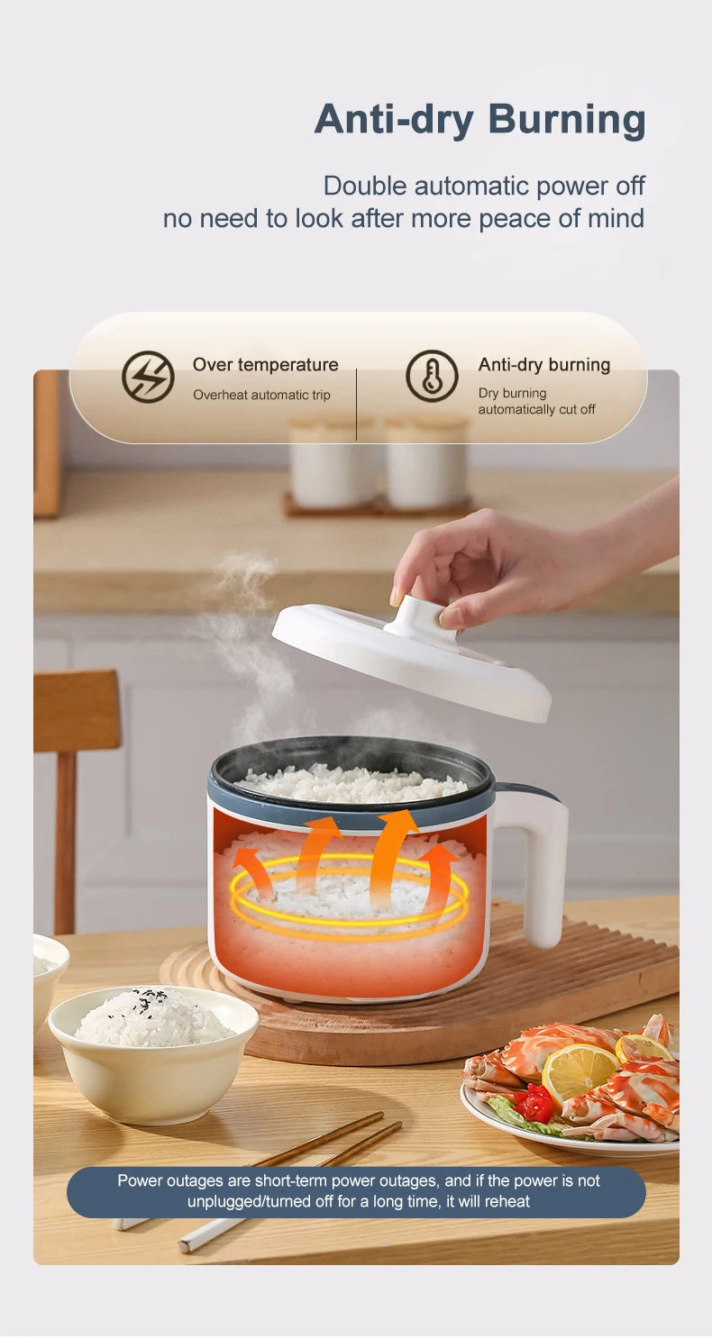 Panela elétrica de arroz 1,7l, camada dupla única, 220v, multifogão, antiaderente, mecânica inteligente, multicooker, panela de arroz no vapor para casa