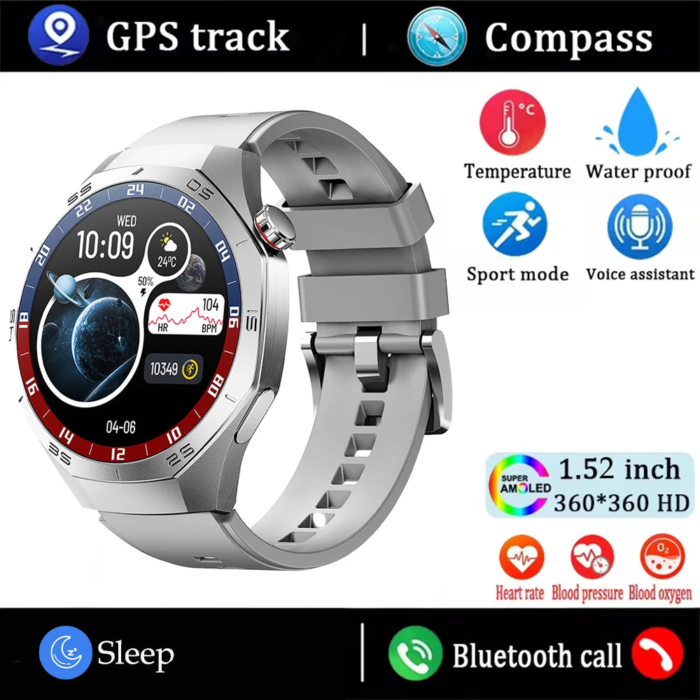 2025new para android e ios relógio inteligente masculino tela amoled gps trajetória de movimento freqüência cardíaca bluetooth chamadas smartwatch à prova dwaterproof água