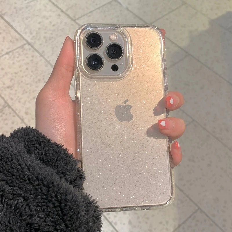 Luxo bling glitter claro caso de telefone para iphone 11 12 13 14 15 16 17 pro xr xs max mini plus à prova de choque macio transparente capa