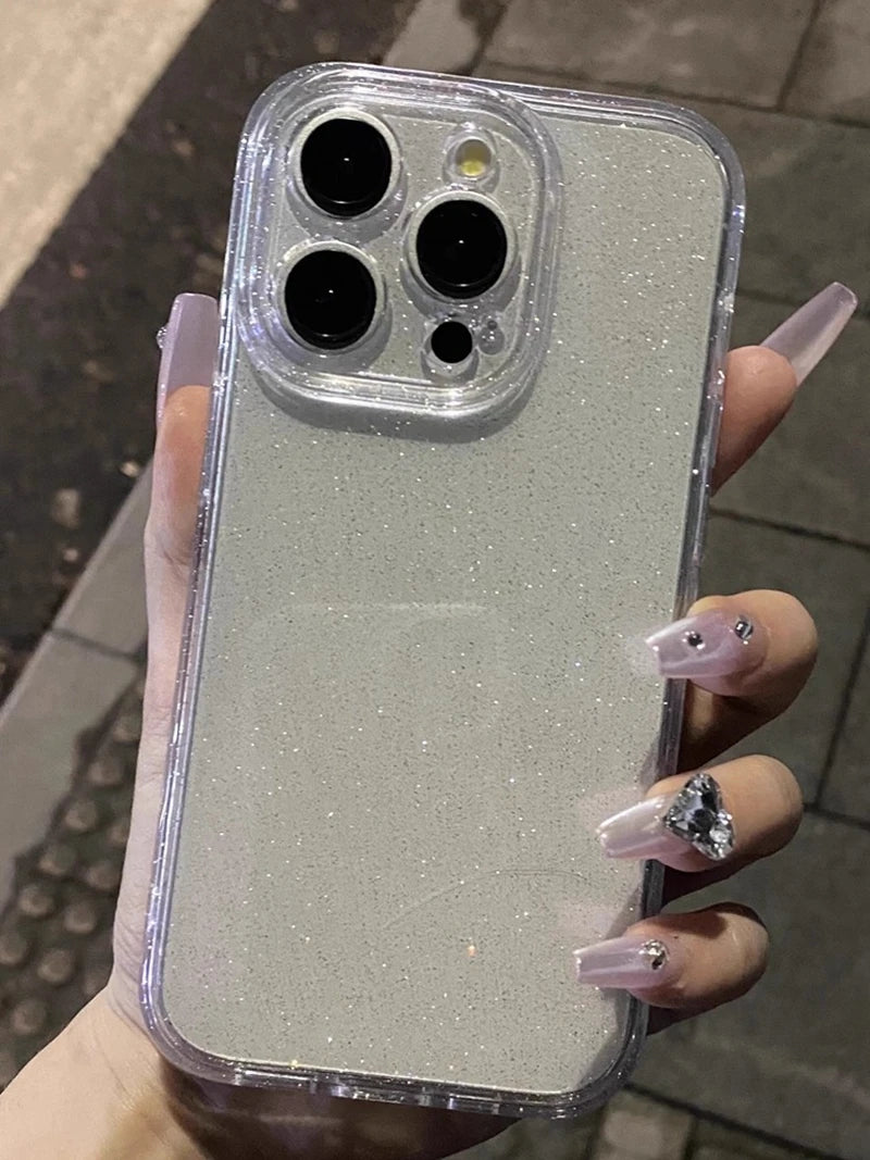 Capa de telefone transparente com glitter macio, para iphone 11 12 13 14 15 16 17 pro max plus air, à prova de choque, silicone transparente