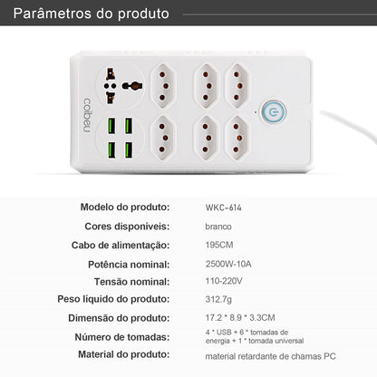 Extensão tomada,Extensão elétrica,Tomada usb,Filtro de linha de tomada,Regua tomadas de energia,Extensao eletrica,110-220V,10A