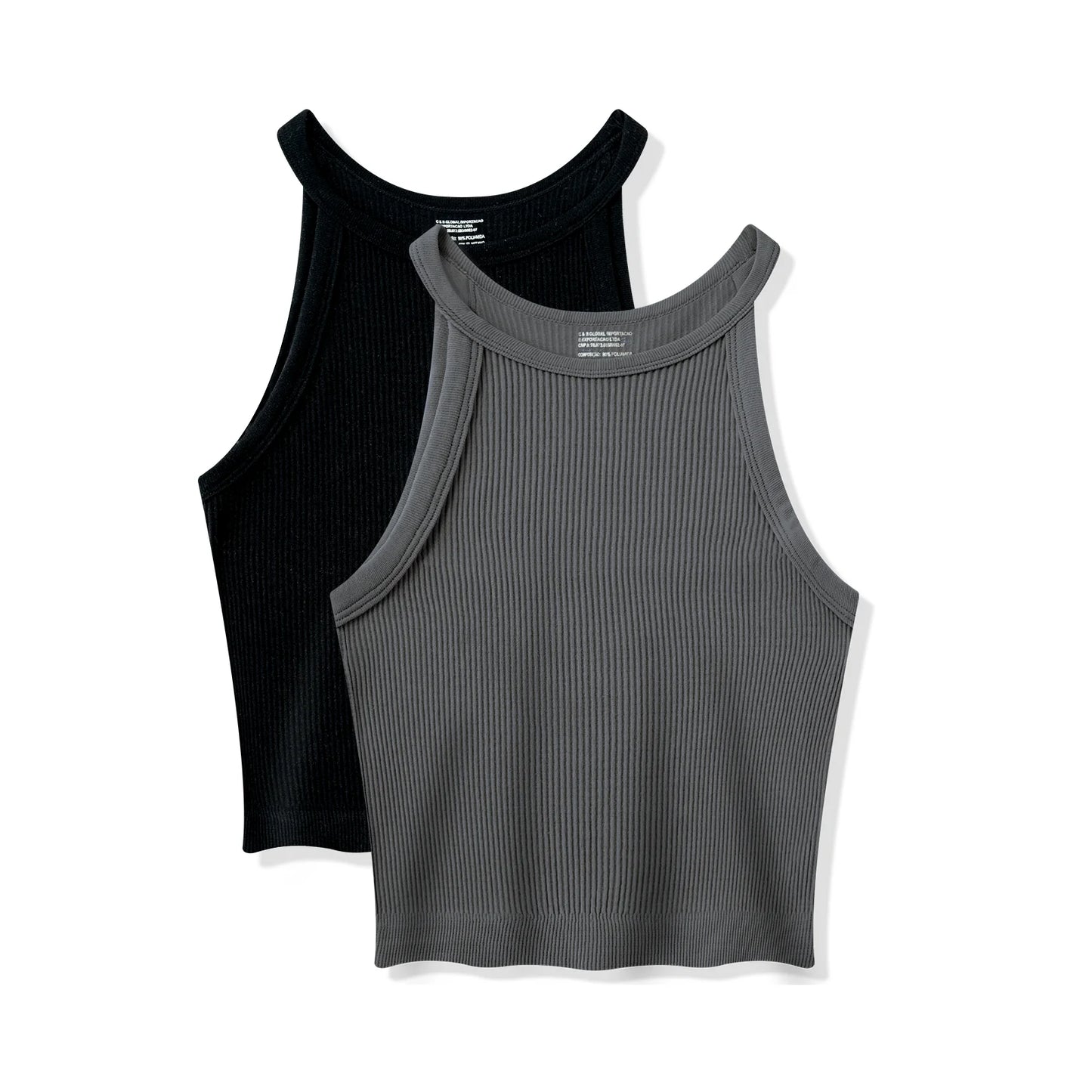 Regata feminina de tricô canelado，Top ajustado sem mangas com ombros à mostra，Roupas de verão，Cropped Canelado