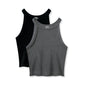 Regata feminina de tricô canelado，Top ajustado sem mangas com ombros à mostra，Roupas de verão，Cropped Canelado