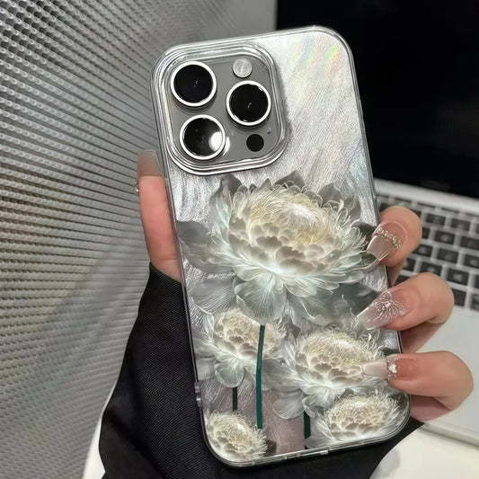 Cinco lótus dourado padrão caso de telefone para iphone 11 13 14 15 16 pro max 7 8 14 15 plus xs max xr 16e pena textura capa dura