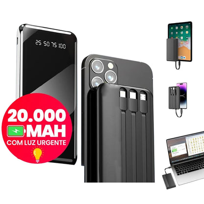 Power Bank 20000mAh Carregador Portátil com Lanterna, Display Digital, Carregamento Rápido para Celular, Viagem