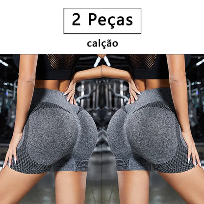 2 Peças, Calças Femininas de Ioga Com Controle de Barriga E bumbum, Cintura Alta, Leggings de Corrida, Shorts de Treino