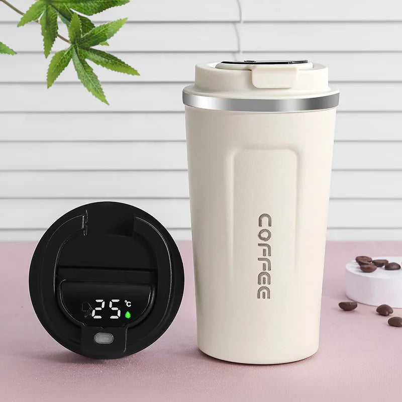 Copo Térmico Portátil de Aço Inoxidável com Medição Inteligente de Temperatura, Garrafa Térmica Isolada para Bebidas Quentes