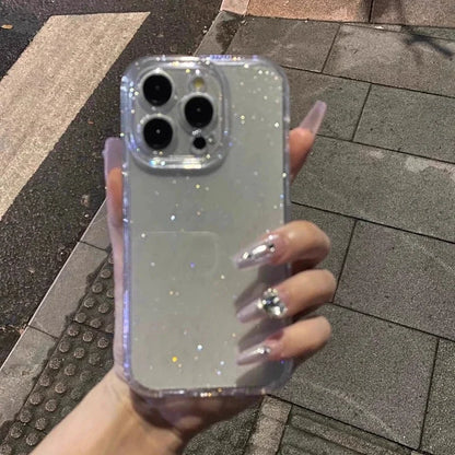 Capa de telefone transparente com glitter macio, para iphone 11 12 13 14 15 16 17 pro max plus air, à prova de choque, silicone transparente