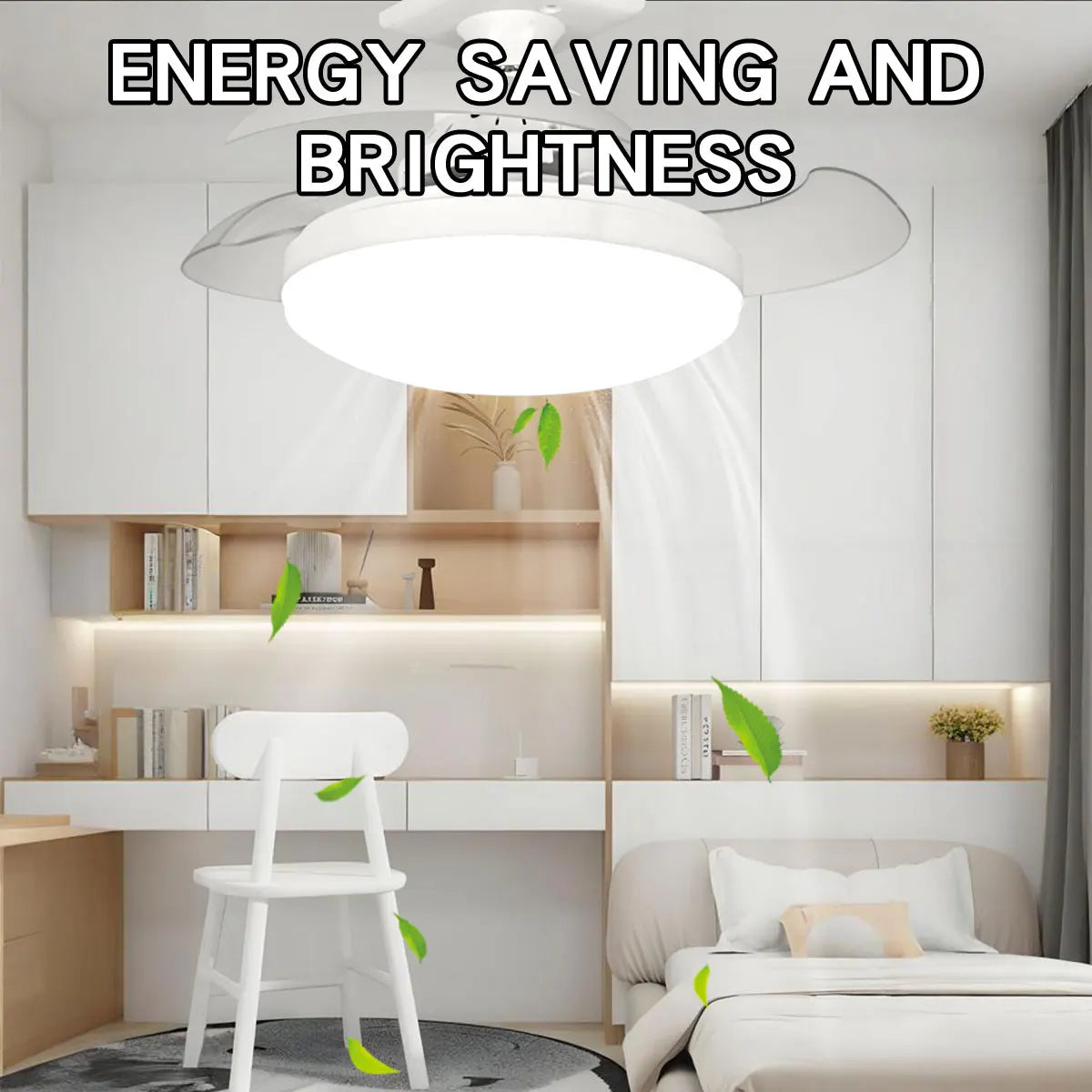 Ventilador de teto LED 30W E27 com controle remoto para escurecimento, adequado para sala de estar, estudo, uso doméstico, 110-265V