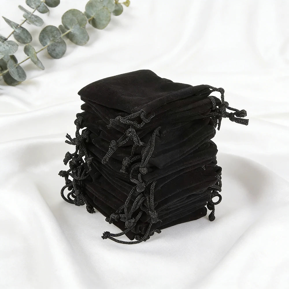 100 unidades de sacos de veludo com cordão para joias, bolsas de camurça macia 5x7cm 7x9cm 9x12cm, pequenas embalagens para presentes, para anéis, brincos e pulseiras