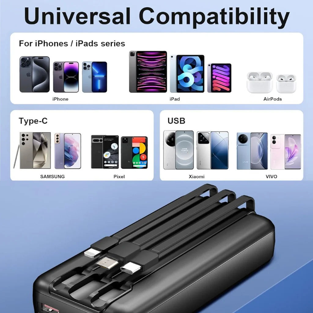 Power Bank 20000mAh com Lanterna LED de Alta Capacidade Recarregável Portátil Ideal para Camping, Emergências e Celular