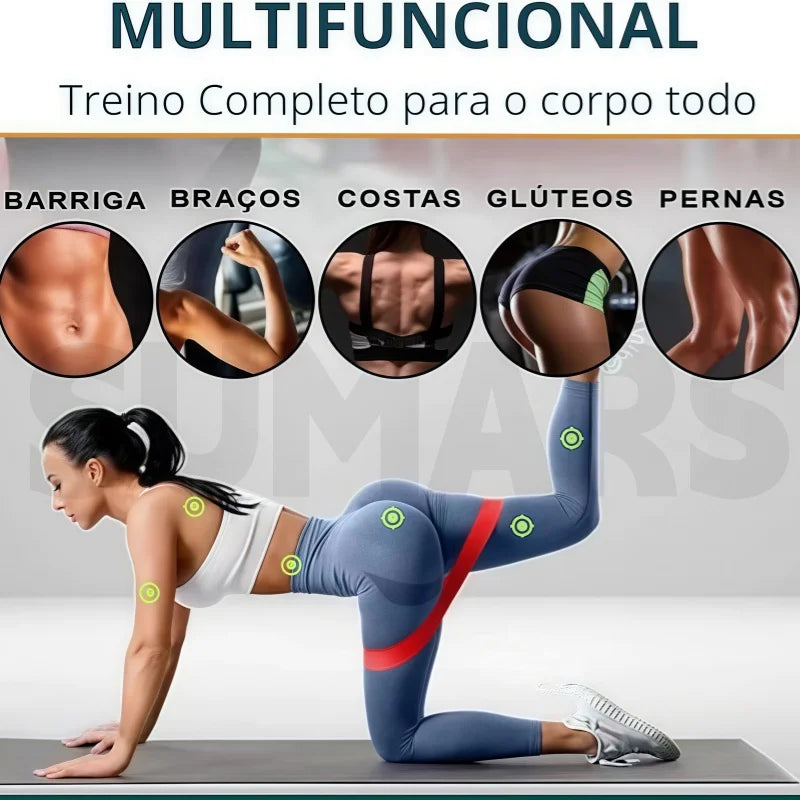 Kit 5 Faixas Elástica de Resistência Silicone para Yoga Pilates Fisioterapia Treino Academia