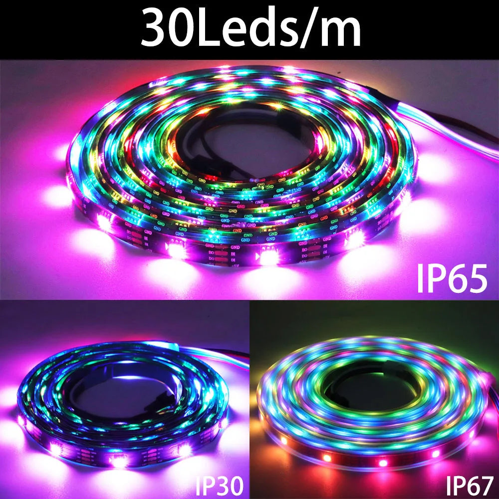 Ws2811 ws2812b ws2813 ws2815 30/60/144 pixels/leds/m 5050 rgbic tira led inteligente ws2812 luz ic endereçável individualmente dc5v/12v