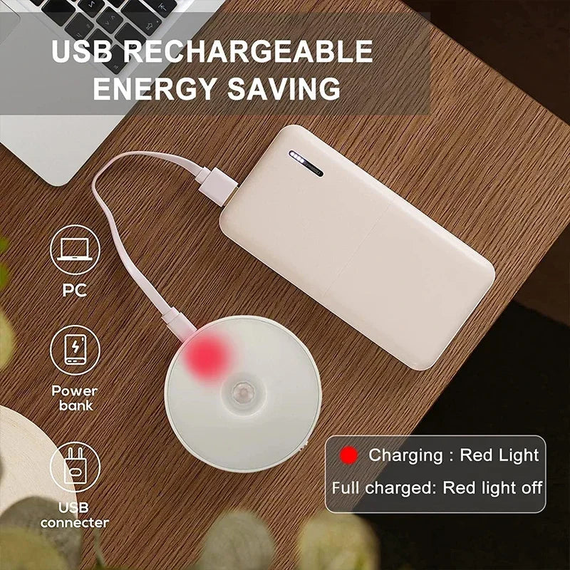2 ~ 6 pacote sensor de movimento led night light usb recarregável 3 cores noite lâmpada armário guarda-roupa escada sem fio luz do armário