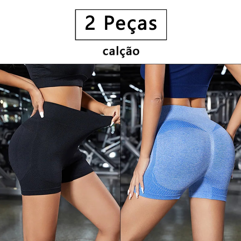 2 Peças, Calças Femininas de Ioga Com Controle de Barriga E bumbum, Cintura Alta, Leggings de Corrida, Shorts de Treino