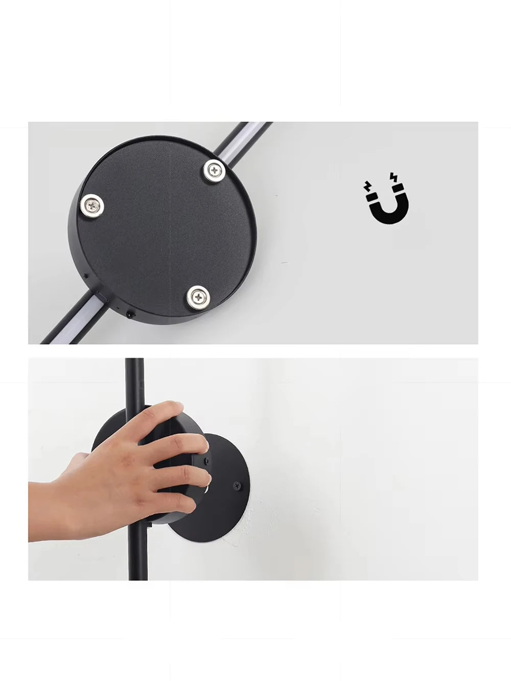 Luminária de parede magnética recarregável 50, preta, dourada, para sala de estar, quarto, corredor, estudo, escada, vestiário, iluminação led, fiação grátis