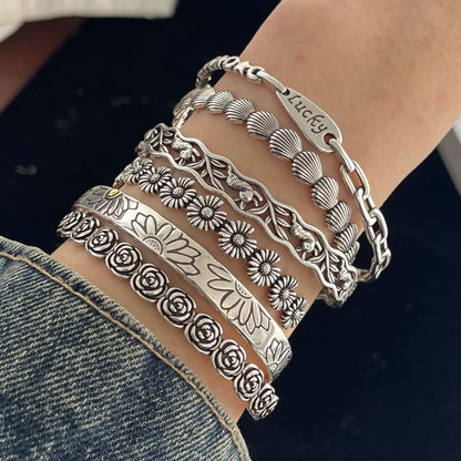 100% sólido 925 prata esterlina retro pulseira para mulheres homens vintage artesanal flor patern pulseira presente de aniversário