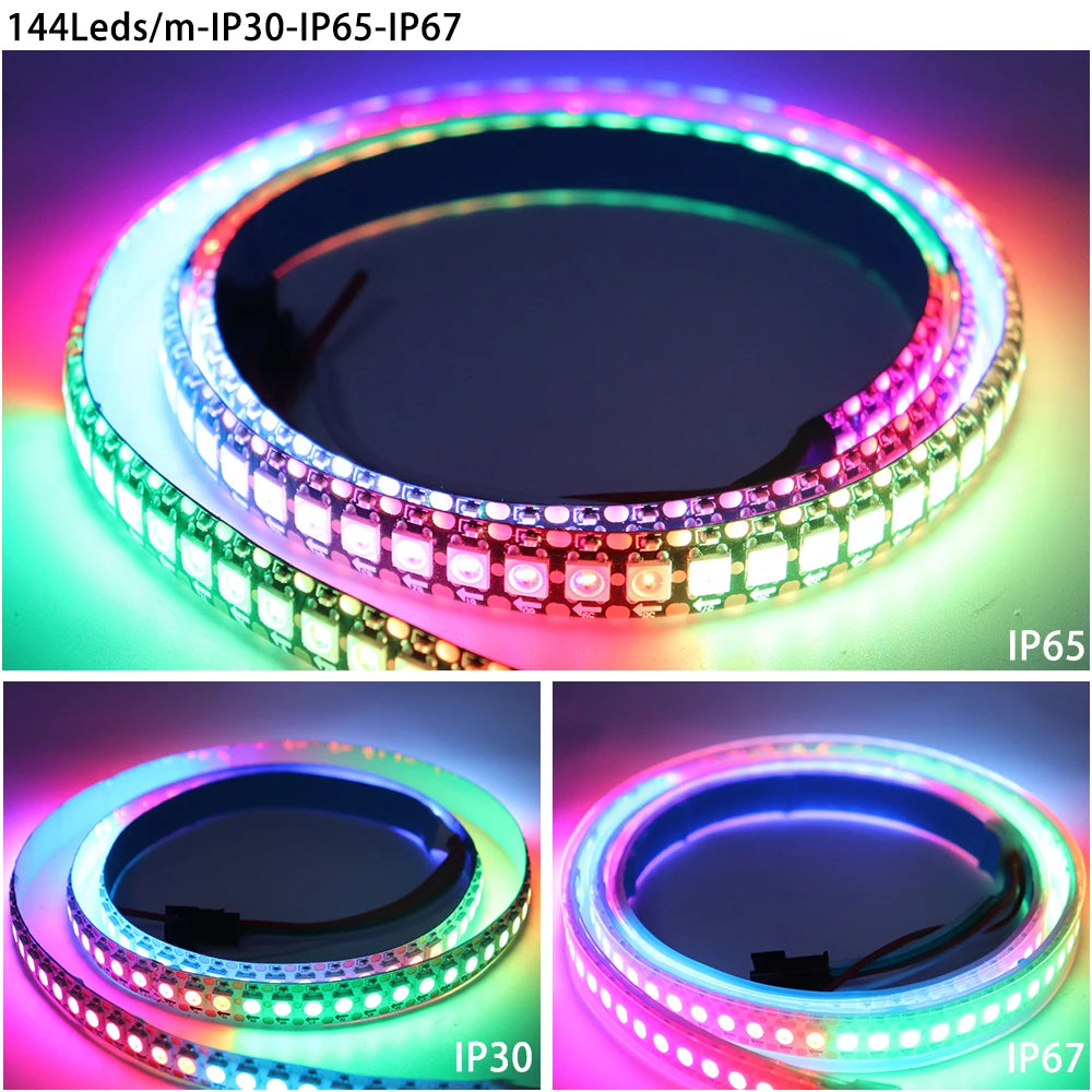 Ws2811 ws2812b ws2813 ws2815 30/60/144 pixels/leds/m 5050 rgbic tira led inteligente ws2812 luz ic endereçável individualmente dc5v/12v